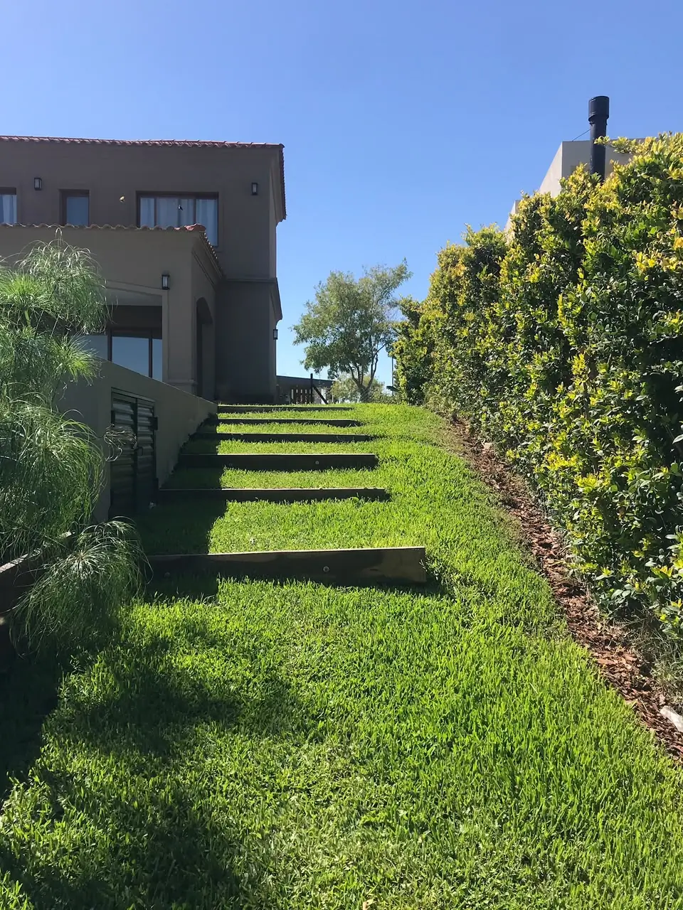 Proyecto de paisajismo integral terminado en La Barra Village, Escobar — diseño de jardín residencial en barrio cerrado
